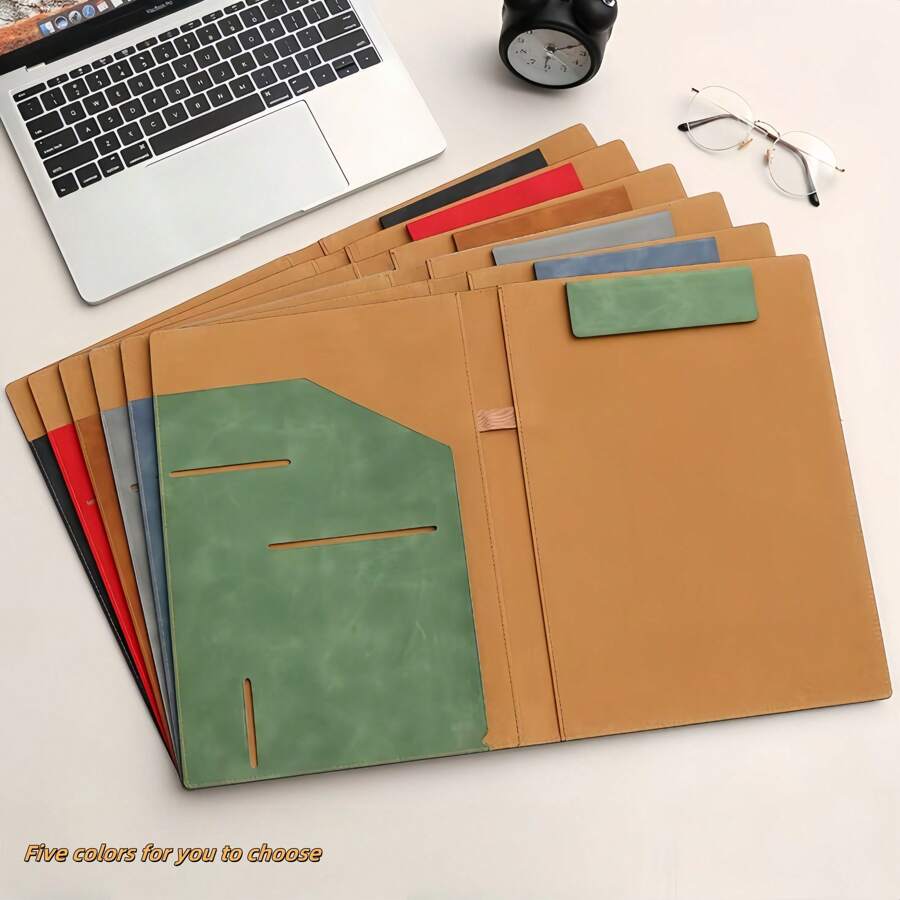 1 件 A4 商务文件夹、文件整理器、文件夹、酒店服务手册、皮革书写板、音乐文件夹、演讲集、5 种颜色可选、高品质 PU 皮革商务文件夹、适用于学校用品、返校