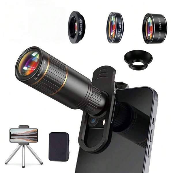 22X Monocular Zoom Lens Telephoto Lens 13.2cm/5.2-Inch Camping Hunting Sports Watch Game Suitable For Most Smartphones, Mobile Phone Single Tube Telescope 22X Outdoor Photography External Telephoto Lens, High-Definition Telephoto Lens Compatible With Iphone Android Phone For Summer Vacation, Travel, Creative Photography, Social Media Content, Vlogging Phone Camera Accessories Phone Camera Lens