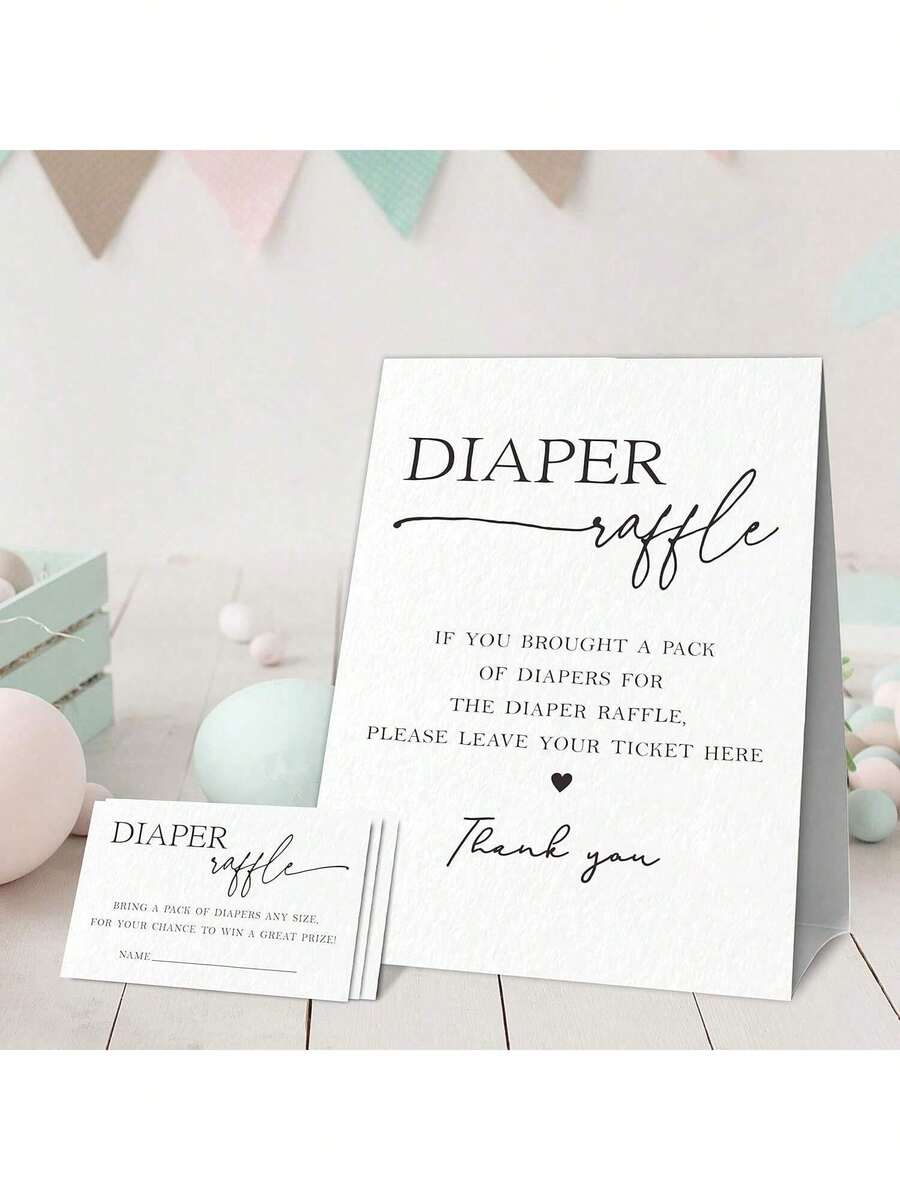 1 个尿布抽奖奖品架和 50 张抽奖券，性别揭晓派对装饰品和用品 - 白色 - 查看 1