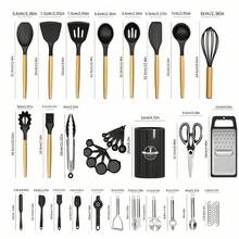 44-Piece Wooden Handle Silicone Kitchenware Set Storage Bucket Non-Stick Shovel Spoon Cooking Set - Khaki - View 7
