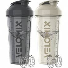 2 Pack 28oz Fitness Shaker Bottles With Stainless Steel Whisk Balls, Leakproof Protein Mixer Cup For Gym Workout School Travel, Includes Cleaning Brush & Wide Mouth Design For Easy Mixing - 灰色/白色 - 查看 1