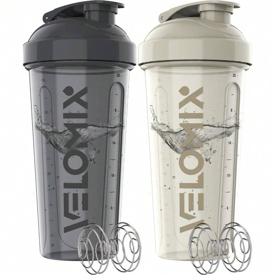 2 Pack 28oz Fitness Shaker Bottles With Stainless Steel Whisk Balls, Leakproof Protein Mixer Cup For Gym Workout School Travel, Includes Cleaning Brush & Wide Mouth Design For Easy Mixing - 灰色/白色 - 查看 1