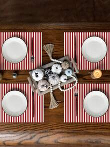 1pc Simple & Fashionable Striped Table Runner, Textured Rectangular Tablecloth, Suitable For Dining Table, Coffee Table, Home Decor - Durable Kitchen And Dining Room Decoration, Table Decor - Red - View 4