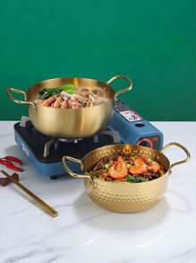 1pc Golden Hammered Stainless Steel Ramen Pot, Korean Instant Noodle Pot, Golden Hammered Hot Pot, Viral Dual-Ear Soup Pot, Seafood Pot, Extra Thick Stainless Steel Ramen Pot, Korean Instant Noodle Pot, Golden Hammered Hot Pot, Viral Dual-Ear Soup Pot, Seafood Pot - Golden - View 4