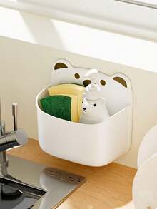 1 Stück Cartoon Bär Wandmontierte süße Aufbewahrungsbox, Küchen Zwiebel Ingwer Knoblauchhalter, Badezimmer Organizer Regal, Kühlschrankseiten Hänge Aufbewahrung, Blau