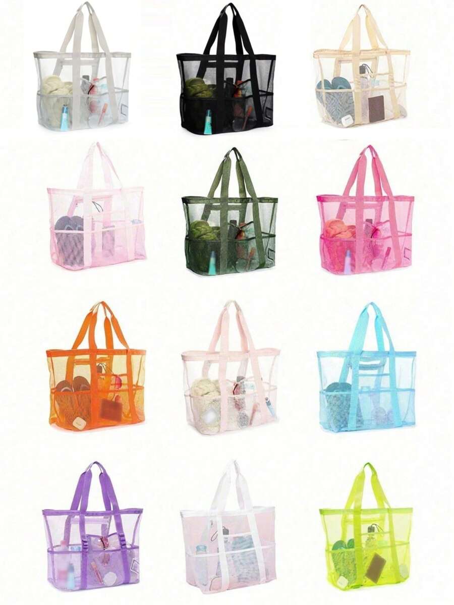 1个超大网眼沙滩包 - 防沙游泳手提袋，超大容量，适合家庭使用，可折叠轻便，带拉链和额外口袋，可装玩具和沙滩度假必需品 - 彩色 - 查看 1