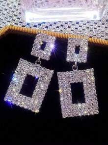 1 对水晶和莱茵石爪链耳环，适合派对、婚礼、宴会的女士珠宝 - 銀色 - 查看 1