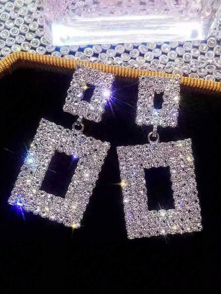 1 对水晶和莱茵石爪链耳环，适合派对、婚礼、宴会的女士珠宝 - 銀色 - 查看 1