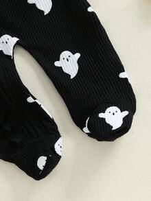 My First Halloween Baby Girl Outfit Romper Ruffles Ghost Print Zipper Long Sleeves Jumpsuits Cute Clothes - 黑色 - 查看 6