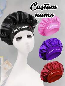 Custom Text Satin Bonnet, Personalized Hair Bonnet Elegant Minimalist Night Care Cap, Customized Soft Sleep Hat Gift For Mothers Day Birthday Anniversary, Customizable Beauty Hair Wrap For Women Wife Bedroom Night Routine Gift, Bathroom, Everyday Life, Couples - Multicolor - View 1