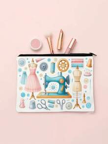 1 件缝纫工具和工艺品展示化妆包 - 轻质拉链化妆包，双面印花，适合存放洗漱用品和硬币，是送给女性、生日、圣诞节、情人节、缝纫配件、圣诞礼物的完美礼物