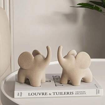 1 件现代简约米色大象装饰 - 树脂/植绒，非常适合家庭和办公桌装饰 | 万圣节、圣诞节、复活节、感恩节等节日的理想礼物