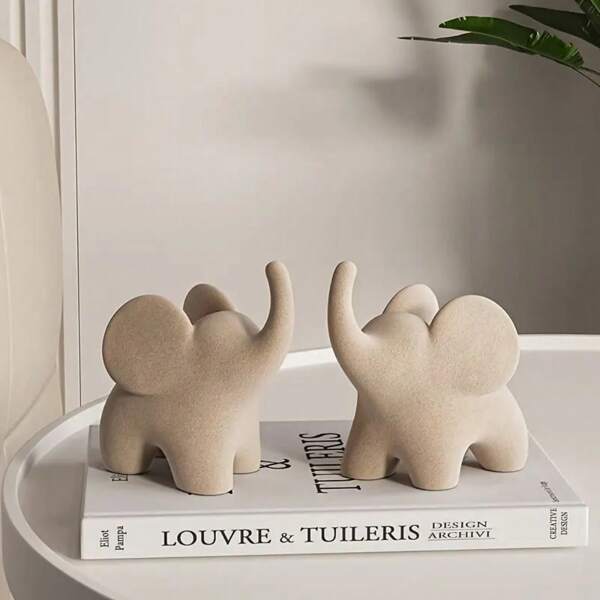 1 Stück moderner minimalistischer beiger Elefanten Dekorartikel - Harz/Flock, perfekt für Heim & Büro Schreibtisch Dekoration | Ideales Geschenk für Feiertage wie Halloween, Weihnachten, Ostern, Erntedank