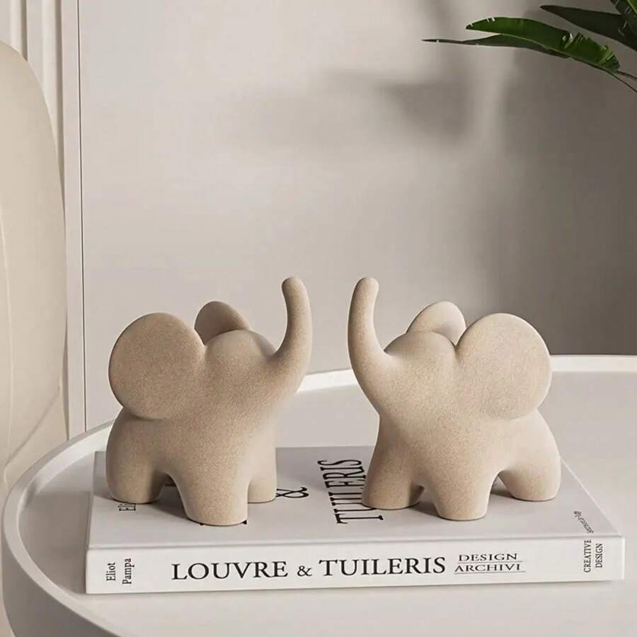 1pc Modern Minimalist Beige Elephant Ornament - Resin/Flocking, Perfect For Home & Office Desk Decor | Ideal Gift For Holidays Like Halloween, Christmas, Easter, Thanksgiving