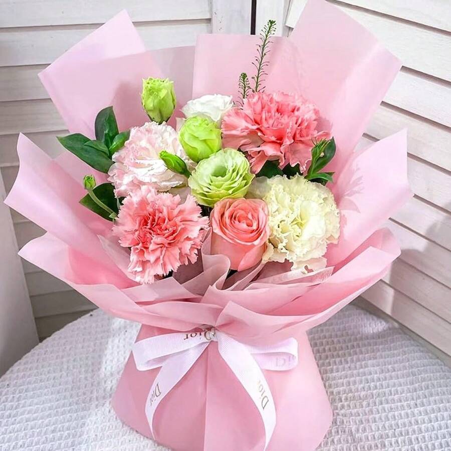 Hau 20 Sheets Light Pink Flower Wrapping Paper, Waterproof Floral Wrap Solid Bouquet Wrapping Paper Florist Supplies (22.8 X 22.8 Inch) - Hồng - Xem 1