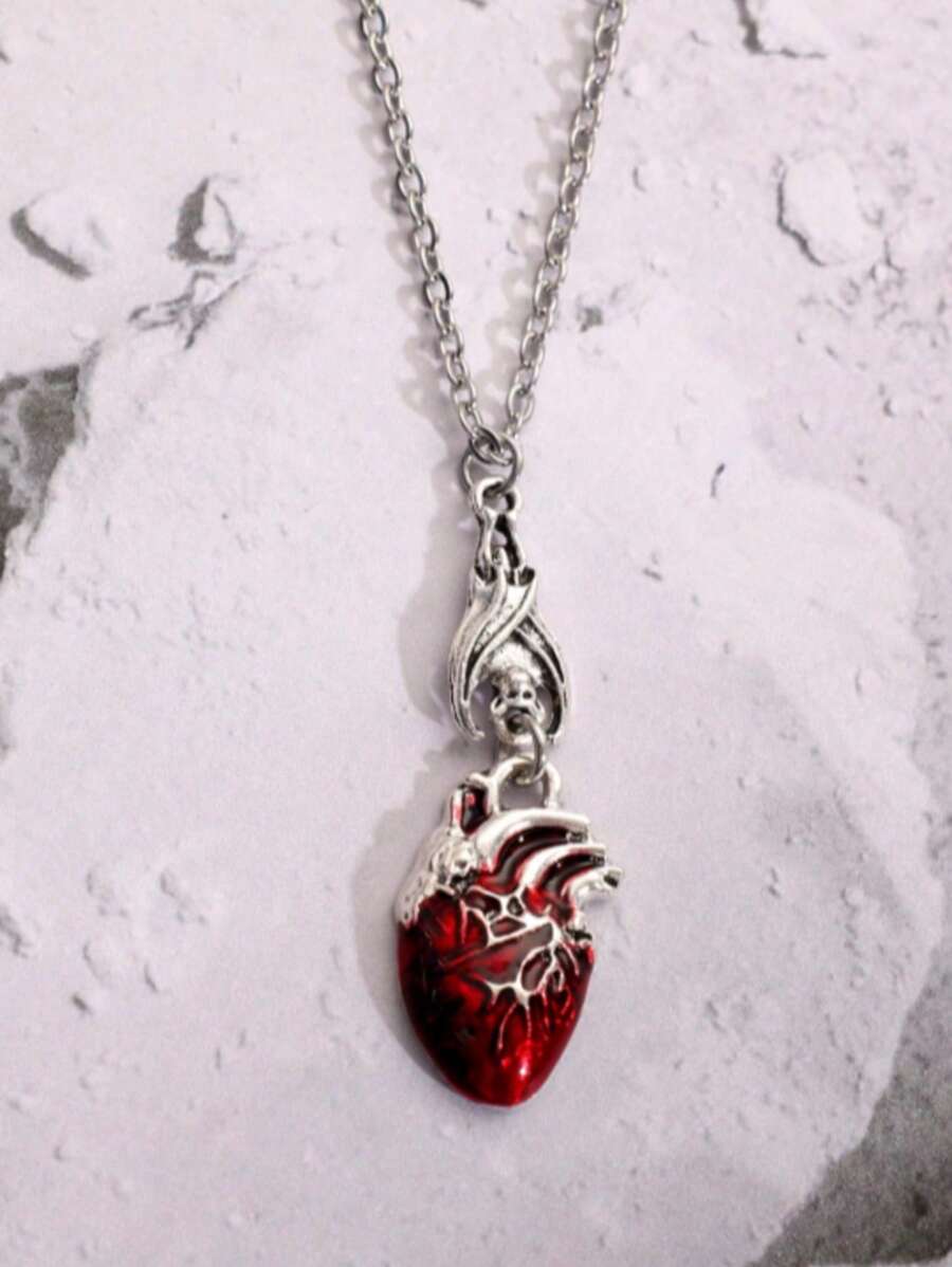 قلادة خفاش قلب جوتيك عتيقة - قلادة قلب وخفاش جوتيك عتيقة - من الفولاذ المقاوم للصدأ المتين، خالي من النيكل، مناسب للهالوين والملابس اليومية - فكرة هدية فريدة للأصدقاء والعائلة