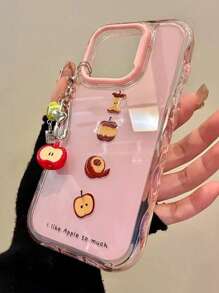 Funda de teléfono con colgante de manzana rosa de estilo coreano Ins, adecuada para iPhone 16 Pro Max/iPhone 15, nuevo modelo de mujer 14, 16 personalizado 13 de alta gama 15 Pro a prueba de golpes 14 Pro/12/11 Funda protectora