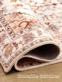 Runner Rug Hallways, 2'6x10' Washable Non Slip Kitchen Runner Rug, Long Boho Vintage Rust Hallway Stair Ultra Soft Print Floor Carpet Bedroom Bathroom Laundry Room, Home Decor - Vintage Peach/Cream - View 2