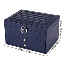 三层优雅仿皮首饰盒带锁，大容量双项链、耳环、戒指收纳，柔软抽屉，送给女士和女孩的理想礼物，波西米亚风格，可拆卸托盘，桌面安装，女士首饰盒收纳整理器旅行必需品返校宿舍收纳秋季装饰