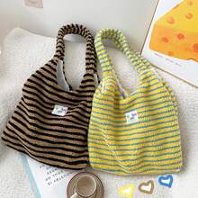 Women Shoulder Bags - 毛絨條紋單肩包-紅色 - 查看 4