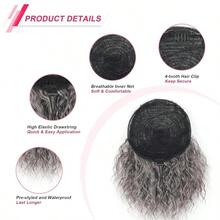 MLoose Curls Drawstring Ponytail Extension For  12" Fake Hair Bun Lightweight Fluffy Updo Synthetic Ponytail Hair Pieces For Thinning Hair Grey Curly Clip In Ponytail Grey Mixed Black 8001 - Xám - Xem 4