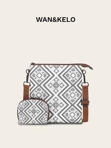 2 件套波西米亚复古风格轻便便携式复古斜挎包，适合度假旅行和礼物 - 灰色 - 查看 2