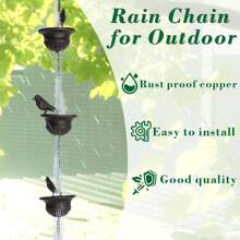 1 Stück Metallvögel auf Tassen Regenkette für Outdoor, Regenketten für Dachrinnen Fallrohre, hängende Outdoor Gartendekoration, Dunkelbraun (ausgestattet mit 8 Tassen und 9 3D Vogelmodellen)