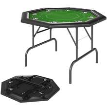 8-Player Folding Poker Table - Portable Octagon Gaming Table With Cup Holders & Padded Edges - Green Color For Home & Casino Use - 綠色 - 查看 11