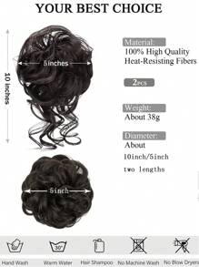 2 PIEZAS Pieza de cabello ondulado rizado sintético para moño de niños, extensiones de cabello corto, adecuado para que los niños usen pelucas, rosquillas, moños de cabello, accesorios para el cabello de niñas y diademas