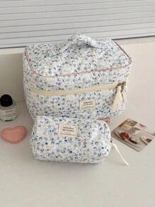 1 Pieza/Set Bolsa de Maquillaje Floral de Pana Organizador Cosmético Multifuncional Portátil con Cierre de Cremallera para Cosméticos, Cuidado de la Piel, Lápiz Labial, Brochas, Crema de Manos, Auriculares, Monedas, Llaves, Artículos Pequeños para Uso en el Hogar, Viajes, Vacaciones y Escuela - Bolsa de Maquillaje, Bolsa de Aseo, Accesorios de Viaje, Regalos para Damas de Honor, Mamá, Cumpleaños, Amigos y Maestros