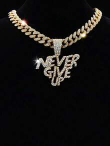 奢华闪亮“Never Give Up”英文字母嘻哈吊坠项链，适合日常佩戴、聚会、生日、派对、母亲节、父亲节、情人节 - 彩色 - 查看 8
