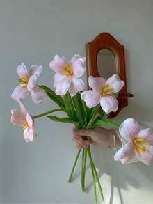 精致逼真的粉色仿真郁金香花束 - 适用于卧室/客厅/婚礼/派对/餐厅装饰、情人节装饰、房间装饰、家居装饰、花束、仿真花、女士礼物、婚礼、假花、仿真植物、客厅装饰 - 粉紅色開口鬱金香 - 查看 8