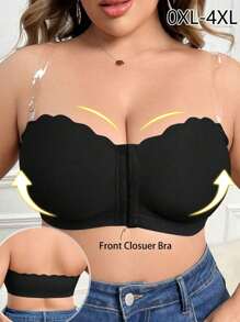 加大码纯色前扣简约休闲无钢圈文胸，提升型