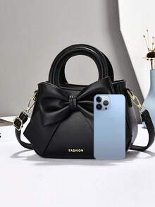 Elegant Bow Decor Fashion Handbag, Multifunctional Mommy Bag Large Capacity Shoulder Tote Bag, Fashionable Design, New Soft Leather Small Square Handbag, Versatile Casual Shoulder Bag With Multiple Compartments, Suitable As Valentine's Day Gift For Travel, Shopping - Multicolor - View 5