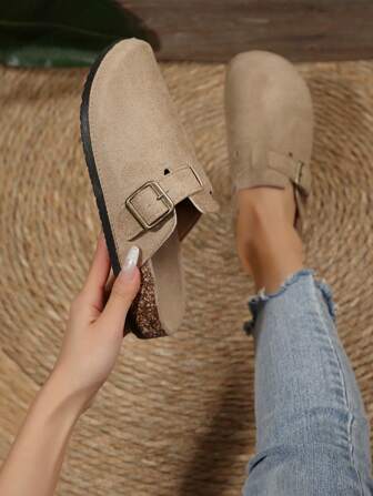 Women's 2025 New Summer Flat Slip-On Metal Buckle Retro Versatile Mule Slippers, Fashion Casual Lightweight Comfortable Slip-On Backless Sandals