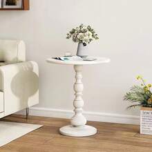 Metal Round Side Table Vintage End Table Small Accent Pedestal Table Nightstand - White - View 2