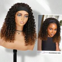 M16 Inch Kinky Curly Headband Wig For  Gluel Synthetic Half Wig With Headband None Human Hair Ombre Brown 8001 - OmbreBrown - View 6