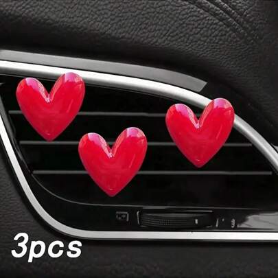 3pcs Heart-Shaped Air Vent Clip Decor, Car Interior Accessories Fit For Air Conditioning Outlet