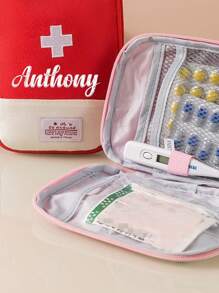 1pc Large-Capacity Medical Bag With Customized Name, Medicine Bag, Portable First Aid Kit, Medicine Storage Bag, Multi-Functional Storage Bag, Travel Medical Bag, Multiple Compartments For Easy Storage, Transparent Fixed Net, Easy To Find