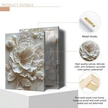 1 幅无框 2D 白色花卉油画艺术品 - 抽象花卉墙面装饰，适合客厅、浴室、办公室等 - 万圣节、圣诞节、新年礼物 - 植物主题，（可选框架）