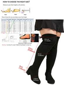 Wide Version Women's Zipper Over-The-Knee Boots, Elastic Shaft, Chunky Heel, Black Boots, Anti-Slip, Black High Heels