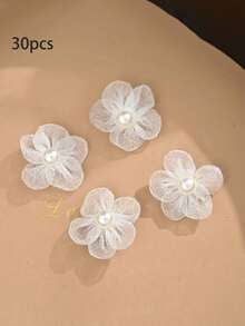 20朵白色欧根纱珍珠花朵刺绣贴片，缝纫装饰贴花，工艺装饰，徽章，熨烫贴片，适用于缝纫和编织项目