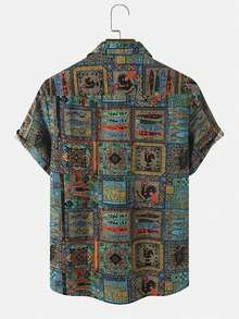 Men's Summer Totem Print Turndown Collar Shirt - Multicolor - View 2