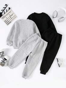 4pcs/Set Boys' Letter Pattern Jacquard Fabric Outfit, Contrast Color Pocket Design, Suitable For Outdoor Wear, Simple Sports Style