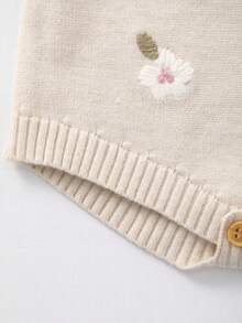Infant Girls' Lightweight Knitted Flower Embroidery Strap Bodysuit, Summer - 米色 - 查看 5