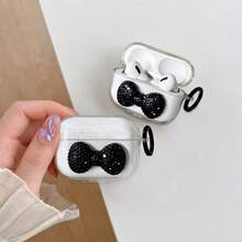 Bow-Knot 1 件闪亮透明耳机保护壳带夹，兼容 Apple 1/2、Pro、3、Pro2、蓝牙耳机保护壳 - 黑鑽蝴蝶結+透閃耳機殼黑扣 - 查看 3