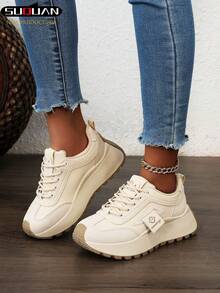 女士厚底运动鞋，2025新款春秋轻便厚底鞋，适合春秋运动风格，女式系带小白鞋
