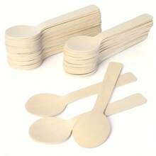 10-200 Pieces 3.9 Inch Mini Kitchen Wooden Disposable Wooden Cutlery, Round Head Wooden Spoon, Disposable Spoon, Can Be Used For Ice Cream Spoon, Dessert Spoon, Tasting Spoon, Can Be Used As Halloween/Christmas Gifts