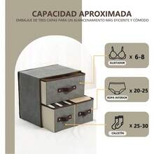 Caja Organizadora Plegable con 3 Cajones de Tela – Orden y estilo para tu hogar, Esta práctica caja organizadora está diseñada para facilitarte la vida. Consta de 3 cajones amplios, fabricados en tela resistente y ligera, perfecta para organizar tu ropa interior, calcetines, cosméticos, papelería, juguetes, artículos de oficina y mucho más.  Gracias a su diseño plegable, puedes guardarla fácilmente cuando no esté en uso, ahorrando espacio. Su estructura flexible permite colocarla en estantes, clósets, escritorios o incluso debajo de la cama. Además, sus cajones tienen asa frontal, lo que facilita abrir y cerrar sin esfuerzo. Ideal para dormitorios, baños, salas de estar, habitaciones infantiles, oficinas o cualquier rincón que necesite un toque de orden. Su acabado sobrio y elegante combina con cualquier decoración. - Gris - Ver 2