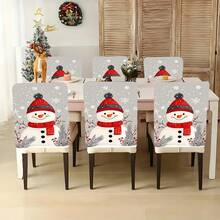 1pc/4pcs/6pcs/10pcs Christmas Series, Snowman & Snowflake Print Plush Chair Cover, Removable Short Plush Material Chair Slipcover, Chair Back Protector, Suitable For All Seasons, Holiday Decor Chair Cover For Dining Room, Living Room, Home, With Back Protection, Fit For Dining Room, Office, Living Room, Hotel And Home Decor - ZYBT-182 - View 7